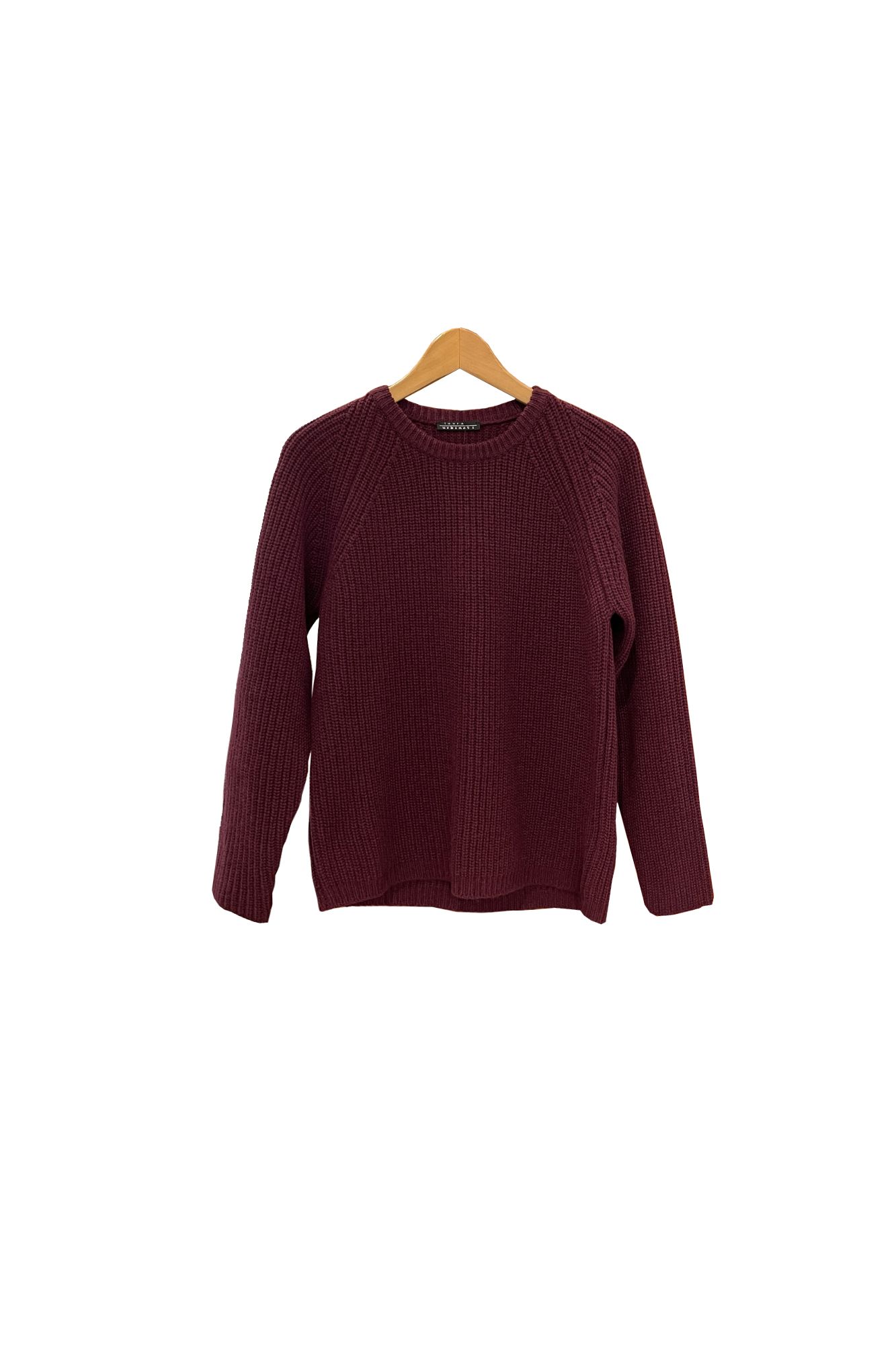 CREW NECK RIBS CASHMERE SWEATER - BURGUNDY